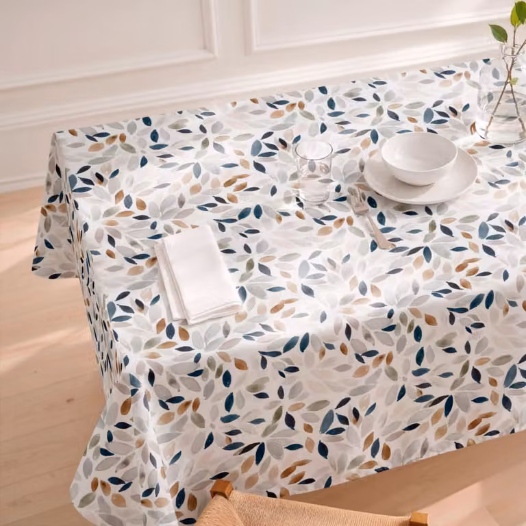 Mantel rectangular de algodón con estampado floral mediterráneo antimanchas, blanco y multicolor, An/P/Al: 155 x 300 cm