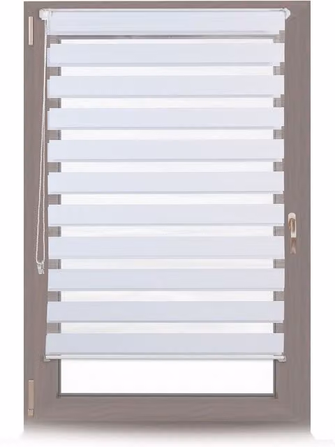 Pack de 4 estores dobles Relaxdays con sistema de sujeción fija sin perforaciones, diseño day and night a rayas en poliéster, color blanco, An x Al: 86 x 156 cm