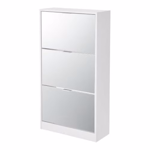 Mueble zapatero Helloshop26 en color blanco con acabado brillante y espejo, An/P/Al: 115 x 24 x 60 cm