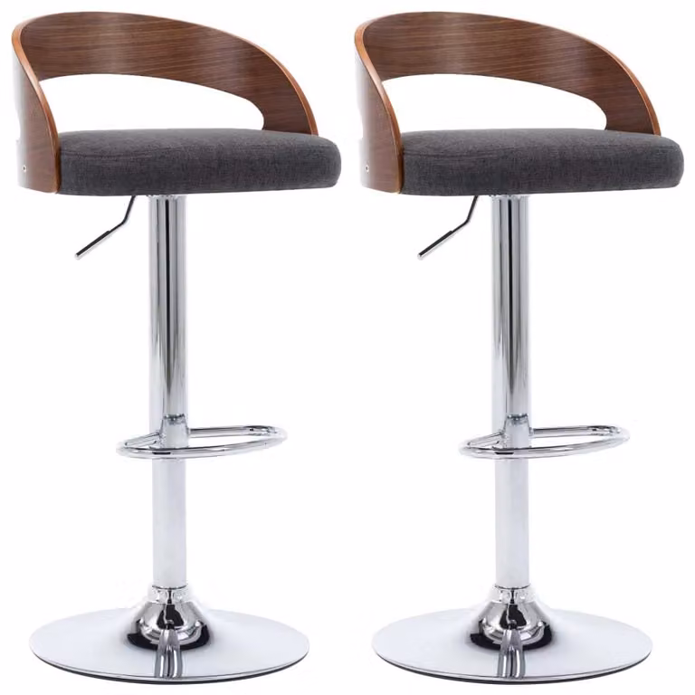 Set de 2 taburetes Syfax para cocina y comedor con acabado de tela gris y madera marrón de estilo moderno