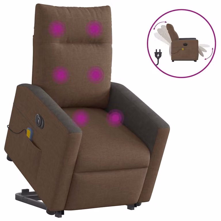 Sillón de masaje eléctrico reclinable y elevable vidaXL en tela marrón