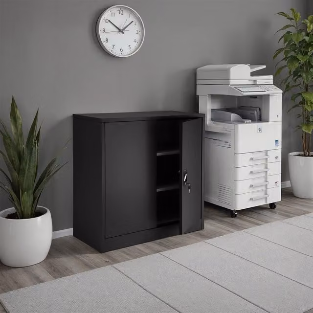 Armario archivador de acero Tectake negro con puertas batientes y cerradura para oficina en casa An/P/Al: 90 x 40 x 40 cm