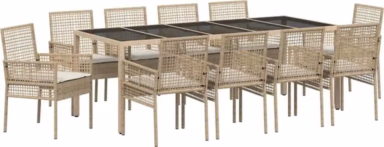 Conjunto de comedor de jardín Syfax de 11 piezas en ratán sintético y cristal color beige