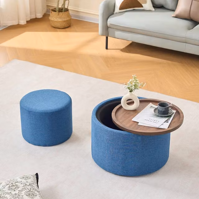 Mesa Auxiliar Nido HAUSS SPOLE con Espacio de Almacenamiento y Tablero de Madera, Color Azul Lino, An/P/Al: 58 x 58 x 38 cm