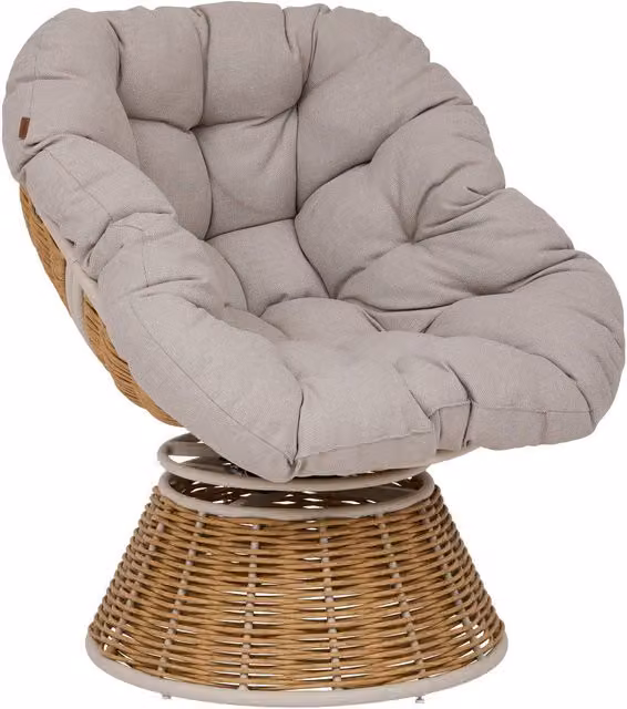Sillón de jardín giratorio Nymely de Hespéride en color beige con cojines de tela olefin y estructura de acero con acabado en polvo
