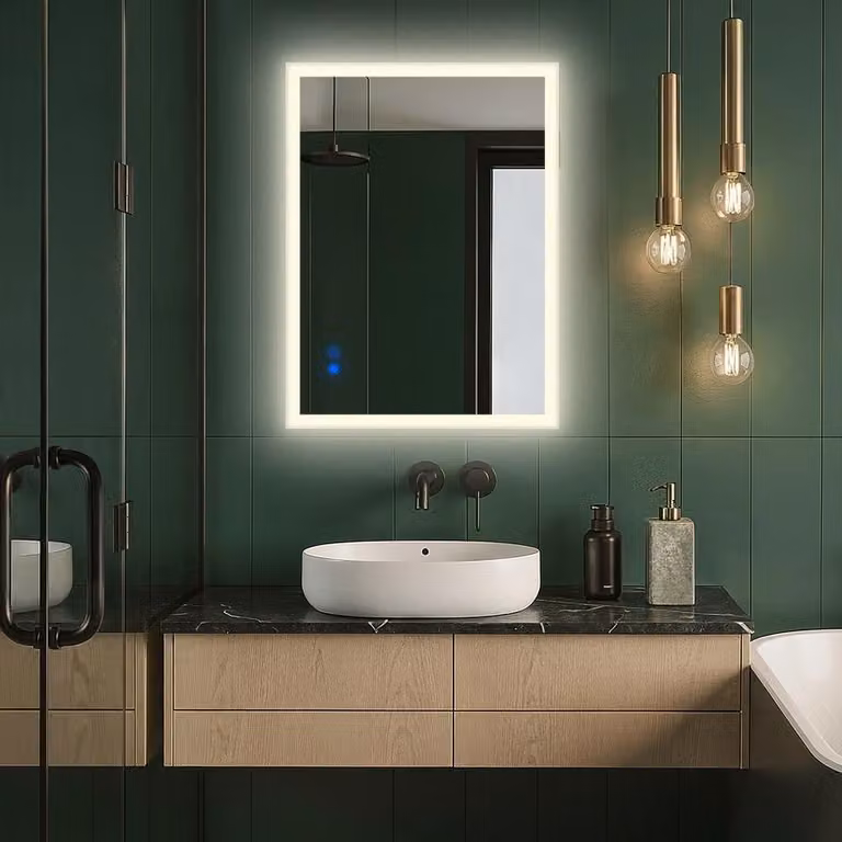 Espejo de baño Artforma rectangular con iluminación LED y interruptor táctil, color blanco, An/Al: 80 x 60 cm