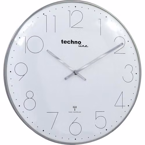 Reloj de pared analógico Technoline moderno con esfera blanca y acabado plateado, Diámetro: 40 cm