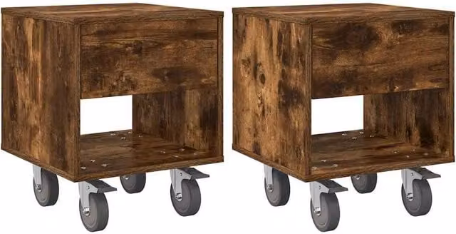 Set de 2 mesitas de noche SYFAX en color roble ahumado, diseño moderno para dormitorio, An/P/Al: 40 x 40 x 48 cm