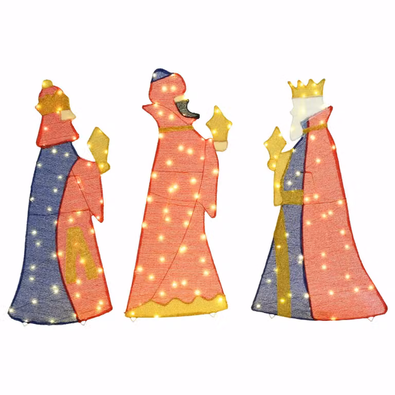Set de 3 figuras de los Reyes Magos con iluminación LED multicolor de vidaXL, Altura: 105 cm