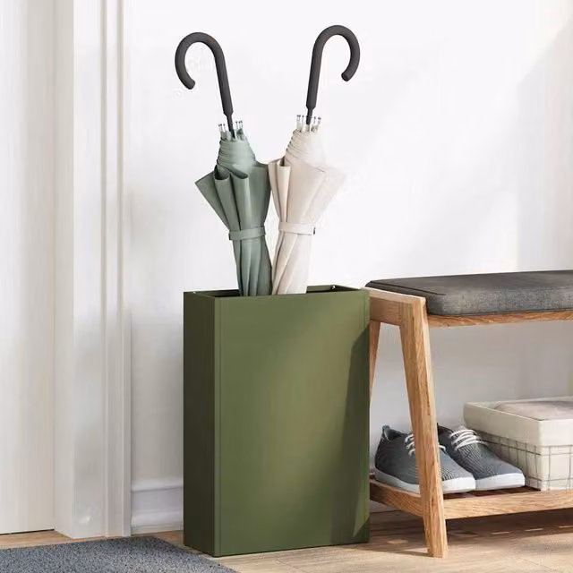 Soporte para paraguas de metal vidaXL en color verde oliva, An/P/Al: 28 x 12 x 41 cm