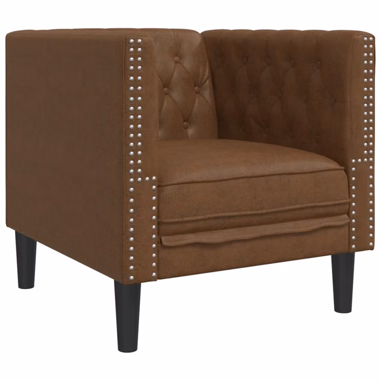 Sillón Chesterfield de piel de ante sintética vidaXL en color marrón para salón