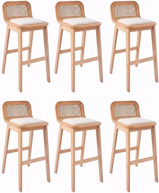 Juego de taburetes de bar Luna de Mob-In en roble con tejido de bucle y cannage, color beige y marrón, Altura: 65 cm