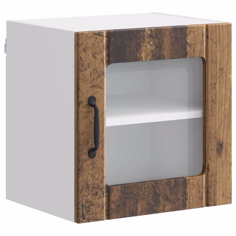 Armario de pared vidaXL LUCCA con puertas de vidrio y estantes internos en madera color marrón envejecido para cocina