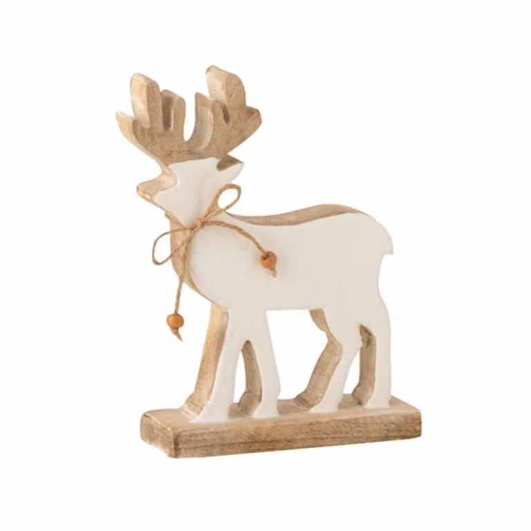 Figura decorativa de reno de Navidad de madera blanca J-line para mesa con estilo rústico