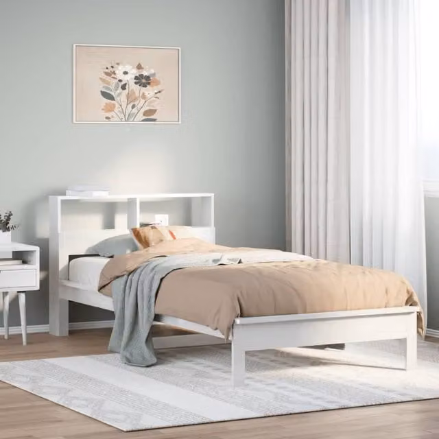 Cama con estantería Maison exclusive de madera maciza de pino en color blanco, An/P/Al: 90 x 200 x 102 cm