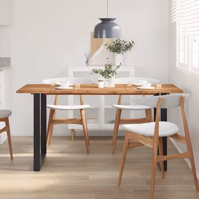 Mesa de comedor rectangular de madera de acacia maciza y estilo industrial SYFAX en color marrón y negro, An/P/Al: 154 x 80 x 76 cm