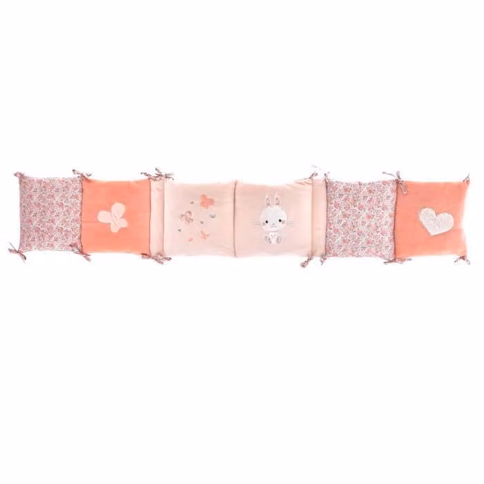 Parachoques textil extendible para cuna Domiva Lapinou, color rosa, An/P/Al: 180 x 30 cm