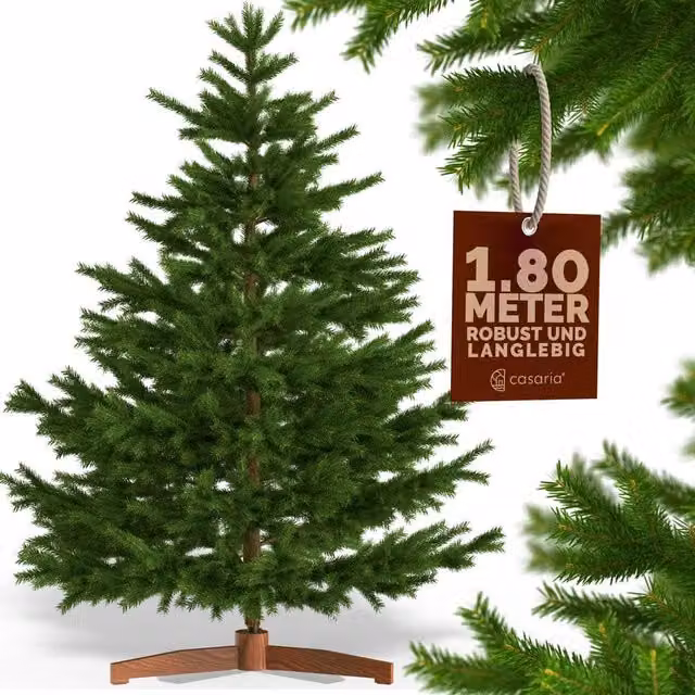 Árbol de Navidad artificial Casaria color verde con soporte de madera, Al 180 cm x An 110 cm