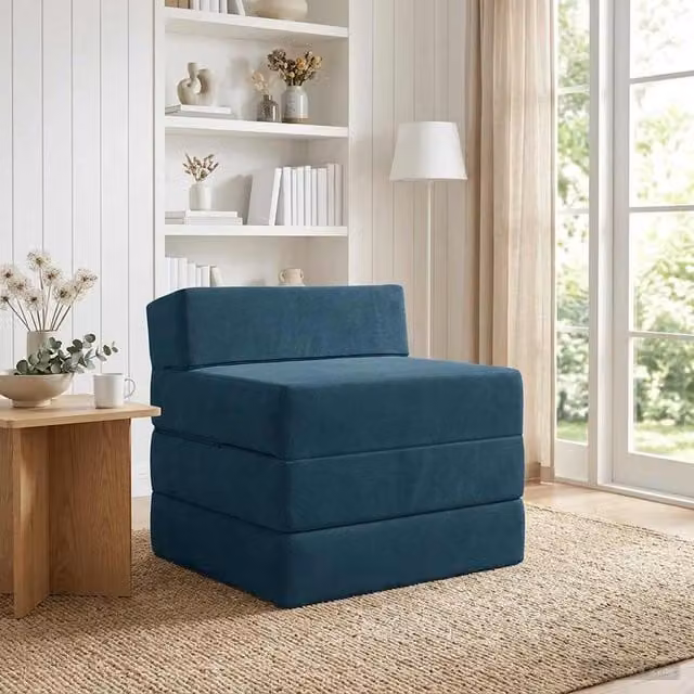 Sofá cama plegable de terciopelo azul vidaXL An/P/Al: 200 x 70 x 15 cm