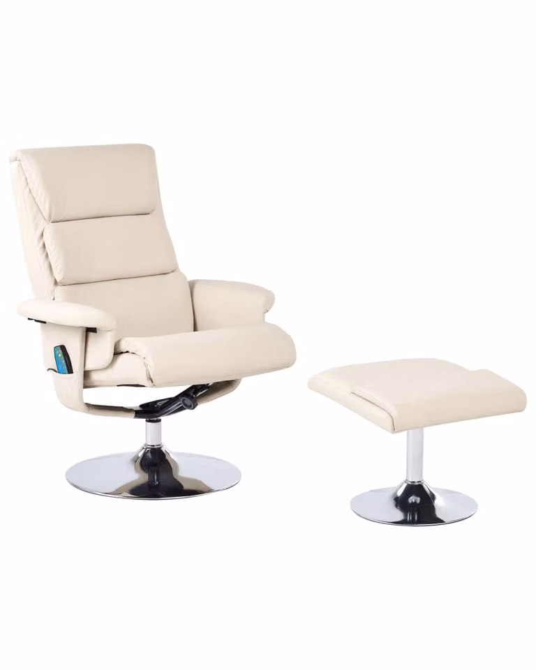 Sillón relax reclinable Beliani con reposapiés en piel sintética beige y estructura de metal para adultos
