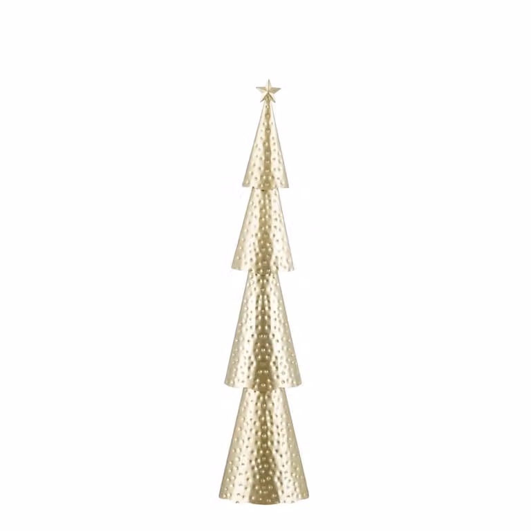 Árbol de Navidad decorativo de mesa Mica Decorations en color oro con estrella, diseño moderno de metal, Altura: 68 cm, Ancho: 14.5 cm, Profundidad: 8 cm