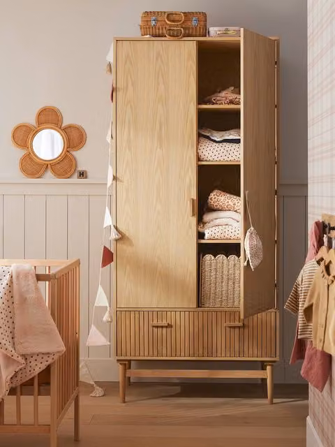Armario de 2 puertas COPENHAGUE de VERTBAUDET en madera color marrón con cajones integrados para dormitorio infantil An/P/Al: 90 x 50 x 200 cm