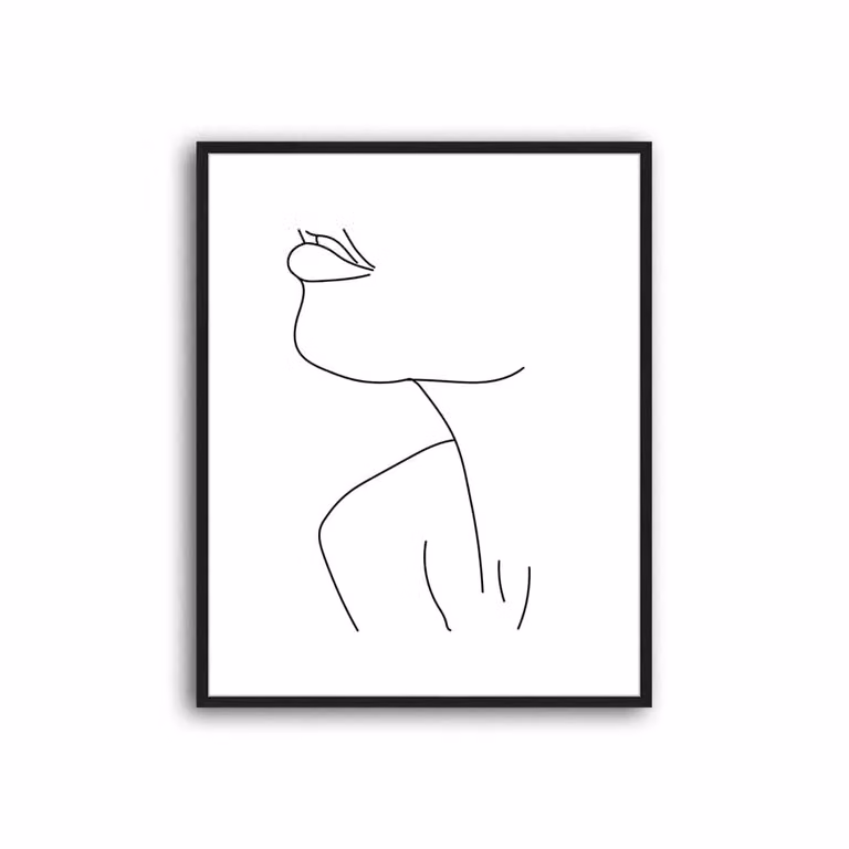 Cuadro de madera con impresión digital en papel de estilo minimalista y abstracto en colores blanco y negro, An/P/Al: 52 x 42 x 3 cm