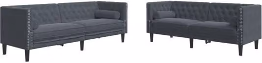 Set de sofás Chesterfield vidaXL de 2 piezas tapizados en terciopelo gris con cojines para salón
