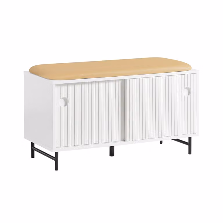 Banco zapatero multifuncional con puertas correderas SOBUY en color blanco, An/P/Al: 85 x 37 x 49 cm