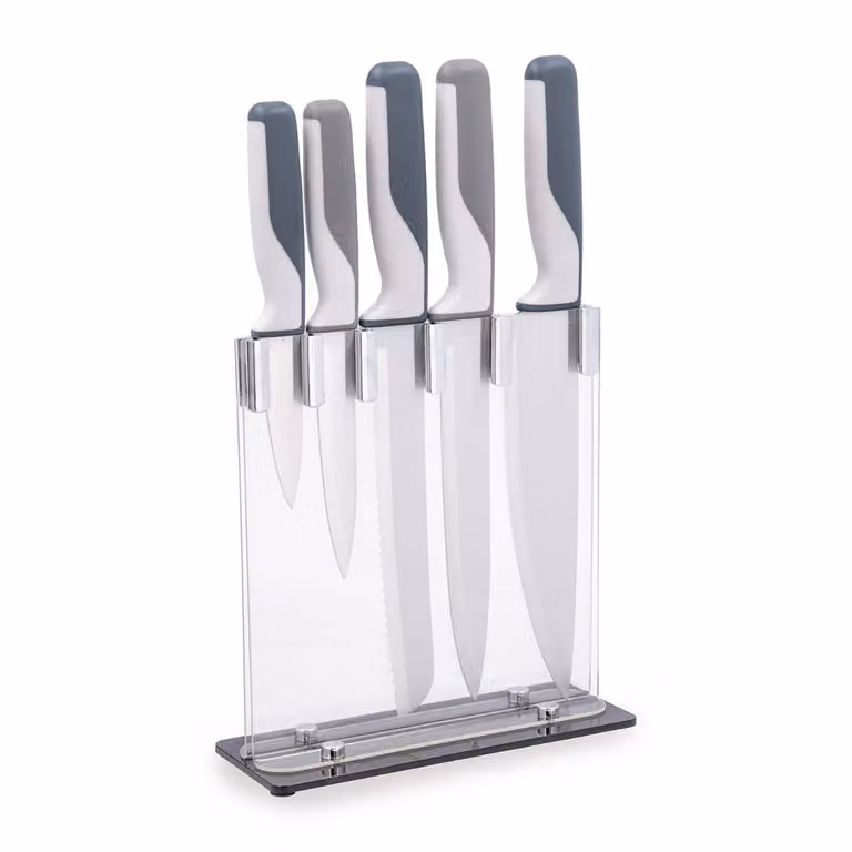 Set de 5 cuchillos Oasis de Quid en acero inoxidable y color plata con bloque de plástico