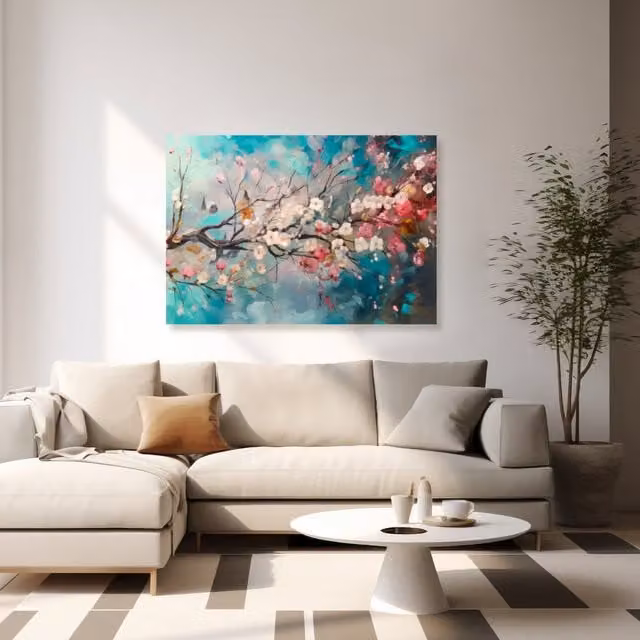 Lienzo decorativo floral de Leroy Merlin con diseño de naturaleza y flores en colores azul y multicolor, An x Al: 100 x 70 cm