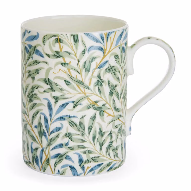 Taza de café y té Spode Willow Bough de cerámica con diseño floral en color gris y verde, capacidad 350 ml, apta para lavavajillas y microondas