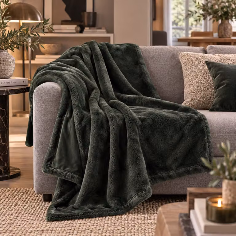 Manta de imitación de pelo corto Alo Home verde oscuro con dos texturas, An x Al: 130 x 170 cm