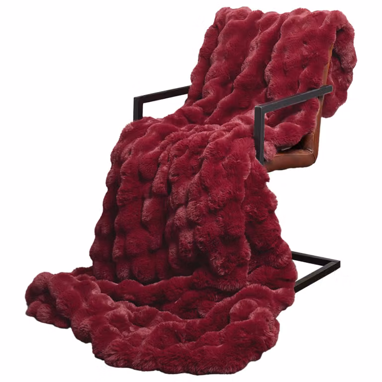 Pack de 4 mantas antideslizantes de pelo sintético tipo conejo Olite de vidaXL, color rojo, 150 cm