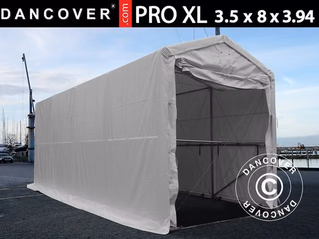 Carpa de almacén Pro XL Dancover de PVC color blanco, An/P/Al: 8 x 3,5 x 3,94 m