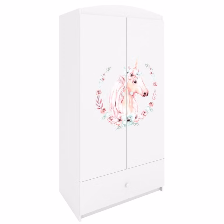 Armario infantil Kocot Kids de 2 puertas y cajones en color blanco con acabado mate y diseño moderno, An: 90 cm, P: 57 cm, Al: 187 cm