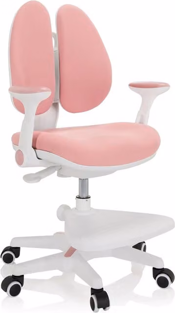 Silla de escritorio para niños KID WING en color rosa con ruedas y reposabrazos