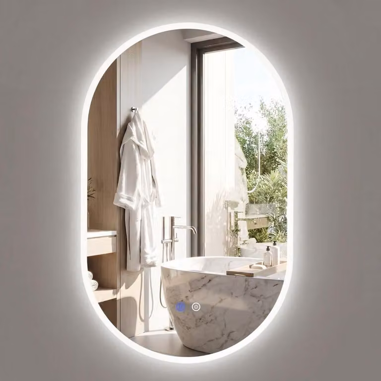Espejo de baño rectangular Northix con iluminación LED regulable, interruptor táctil y montaje en pared, blanco y multicolor, An: 80 cm, Al: 50 cm