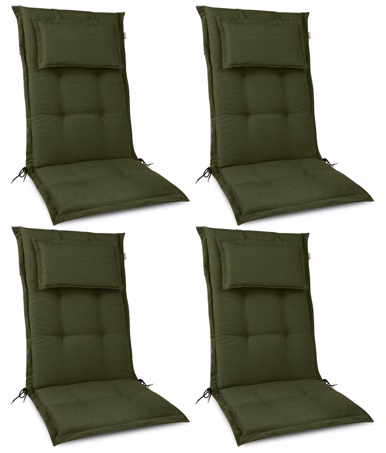 Set de 4 cojines Beautissu para sillas de balcón con respaldo alto, color verde, An/P/Al: 120 x 50 x 7 cm