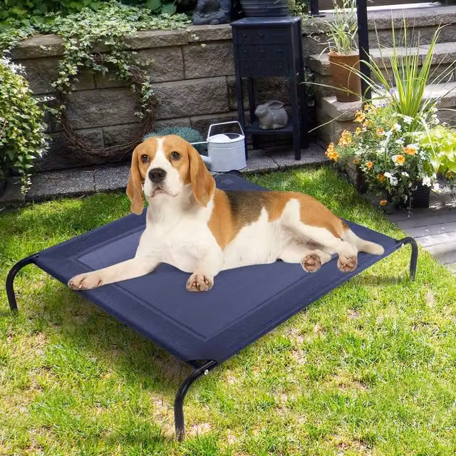 Sofá y tumbona para perros de exterior NORTHIO con funda extraíble y base elevada en gris o azul
