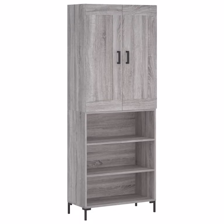 Aparador alto vidaXL de madera contrachapada y metal en gris sonoma, An/P/Al: 69,5 x 34 x 180 cm