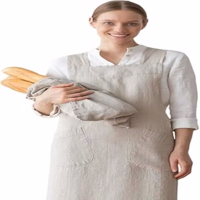 Delantal moderno NEBELMEER para niños en color beige fabricado con material reciclado y medio lino