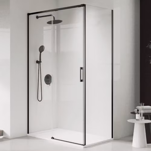 Mampara de ducha rectangular corredera B BAÑO TOTAL con vidrio templado de 6 mm y tratamiento easy clean, transparente y perfil negro, An/P/Al: 120 x 195 x 3 cm