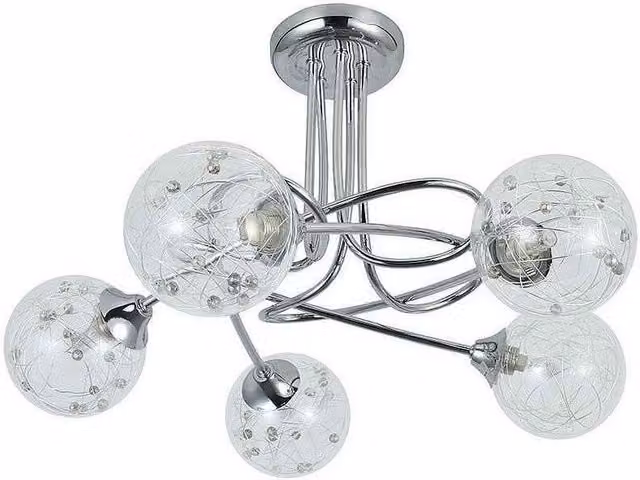 Lámpara plafón Rio de Janeiro FABRILAMP de metal y cristal en color cromo con 5 luces, Diámetro: 42 cm