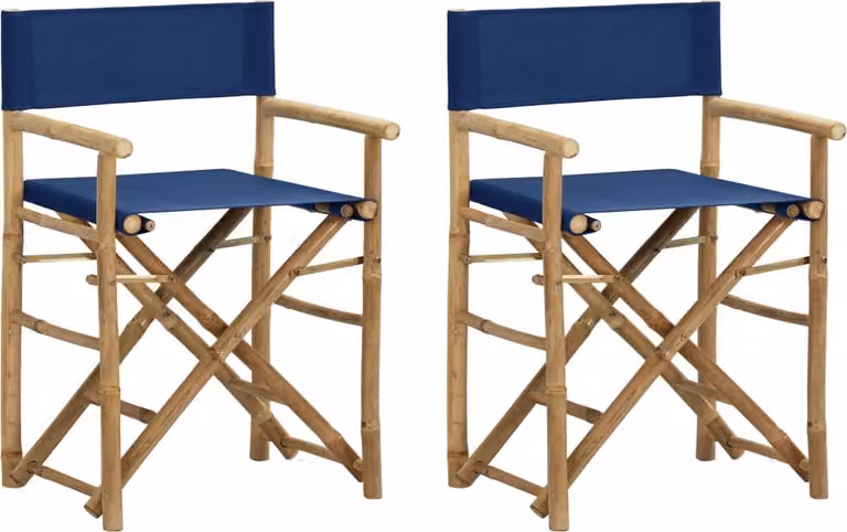 Set de 2 sillas de director plegables Syfax de bambú con tela azul para jardín y terraza