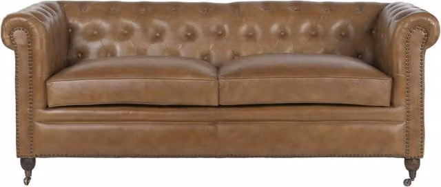 Sofá Chesterfield de 3 plazas FIJALO tapizado en piel color marrón An/P/Al: 190 x 77 x 80 cm