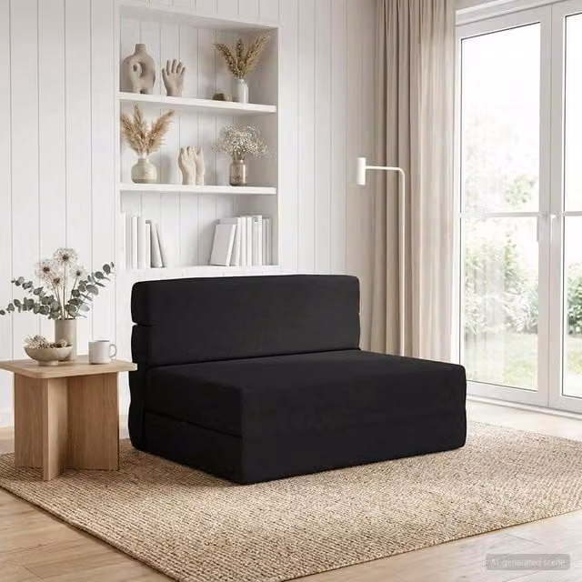 Sofá cama plegable vidaXL en color negro con tapizado de tela, An/P/Al: 70 x 72 x 60 cm