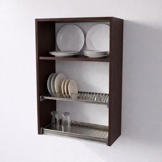 Mueble escurreplatos colgante Calandrelli color marrón con puertas batientes, An/P/Al: 60 x 33 x 90 cm