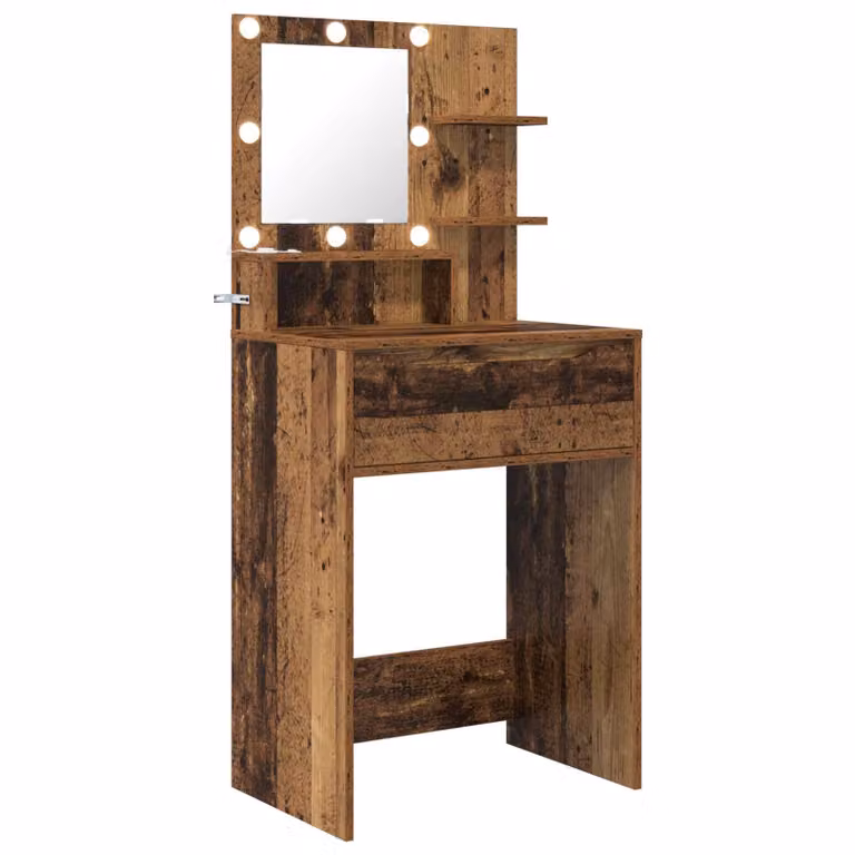 Mesa de tocador moderna con espejo LED Hollywood de vidaXL en madera y MDF para dormitorio, disponible en blanco o marrón