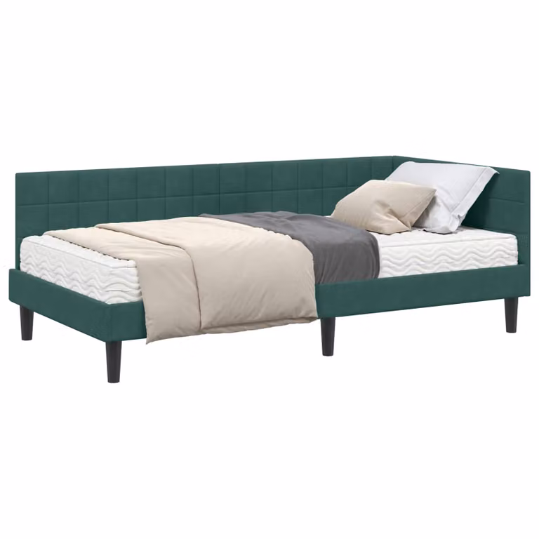 vidaXL Estructura de Cama de Esquina con 2 Colchones de Espuma en Terciopelo Verde Oscuro de 90x200 cm